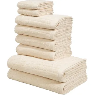 my home Handtuch Set »Handtuchset Ognon, Duschtücher, Handtücher, Gästetücher, Zen« Set 8 Frottier mit Muster, Scandi, Boho, einfarbiges Handtuch-Set 100% Baumwolle, beige