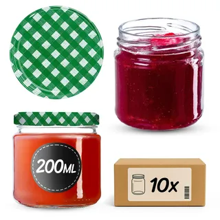 KADAX 10er Set Einmachgläser 200ml TO66, Marmeladengläser Vorratsgläser Mason Jar mit Schraubdeckel, Luftdicht & Spülmaschinenfest, Honig- & Dessertgläser
