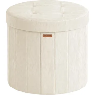 SONGMICS Runder Sitzhocker mit Stauraum, PU-Leder Polsterhocker, Faltbar, bis 150 kg, 65 L, 47 x 47 x 45 cm, Cremeweiß, Fußhocker für Schminktisch, MINOTA Kollektion LSF609WD01