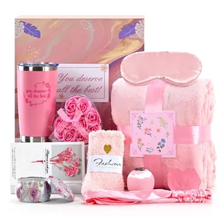 obisesio Geschenksets FüR Frauen,GeburtstagsgeschenkköRbe,Decken,Duftkerzen Und Tassen,Geburtstagsgeschenke