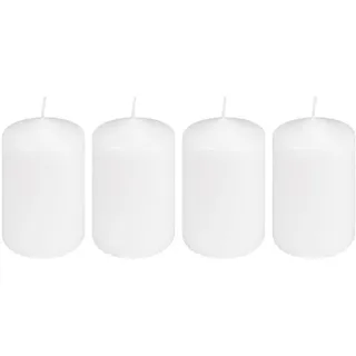 Ideen mit Herz | Stumpenkerzen | weiß, rund | 4er Set | Ø 7 cm, 12 cm hoch | Brenndauer 35 Stunden, Haushaltskerzen aus Paraffin, unparfümiert
