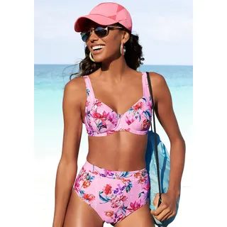 Bügel-Bikini-Top SUNSEEKER "Modern", Damen, Gr. 40, Cup F, rosa (rosa, bedruckt), Polyamid, bedruckt, floral, Bikini-Oberteile Bügel-Bikini-Top, in kompakterer Form