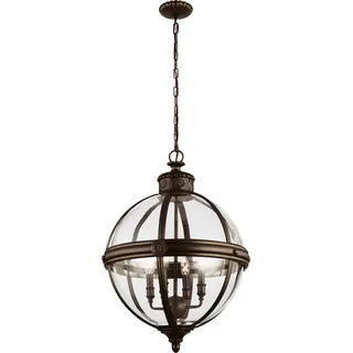Große ausgefallene Pendelleuchte 4 flammig mit Glaskugel & Stahl Bronze, Ø49,8cm