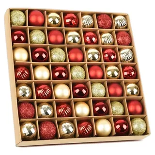 ​​GESDYO 49 Stück Weihnachtskugeln Rot Gold Gelb 3cm Bruchsichere Glitzer-Ornamente aus Kunststoff mit Aufhänger Christbaumschmuck Set für Weihnachtsbaum Partys & Hochzeiten Weihnachtsdeko Kugeln​