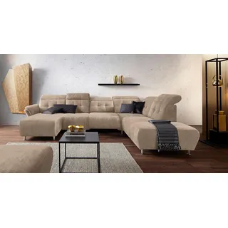 PLACES OF STYLE Wohnlandschaft »Manhattan U-Form«, 2 Sitze mit elektrischer Relaxfunktion, verstellbare Armlehnen beige