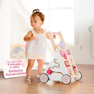 Haus Projekt Rosa Laufwagen, Activity Lauflernwagen Holz, Lauflernhilfe für Babys, Baby Holzspielzeug, Geschenk zum ersten Geburtstag Mädchen, Spielzeug für 1 Jährige, Ostergeschenk