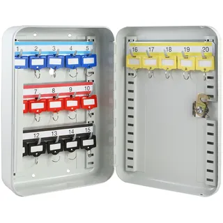 HMF 12520-07 Schlüsselkasten abschließbar, Schlüsselschrank klein | 20 Haken | 25 x 17 x 7,5 cm | Lichtgrau