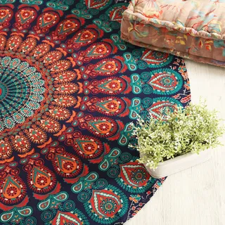 Popular Handicrafts Runder Wandteppich, indisches Mandala, rund, Rund, Strandtuch, Wandbehang, Hippie, Boho, Baumwolle, Tischdecke, rundes Yoga-Bettlaken, 127 cm