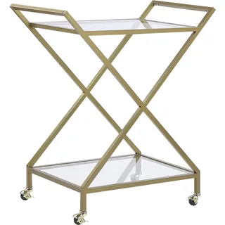 BELIANI Servierwagen Gold 84 x 78 x 44 cm mit 2 Griffen aus Eisen und 2 Böden aus Sicherheitsglas Mobil Funktional Wohnzimmer Küche - Gold, Transparent
