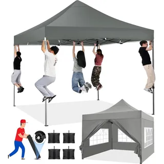 COBIZI faltpavillon pavillon 3x3 wasserdicht stabil Winterfest 2.0, Outdoor faltbar gartenpavillon UV Schutz 50+ 3 höhenverstellbar, Partyzelt mit 4 Seitenteilen und 4 Sandsack, Grau