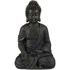 Bild Buddha Figur sitzend 18cm, Dekofigur für Wohnzimmer und Bad, feuchtigkeitsresistent, Kunststein, dunkelgrau