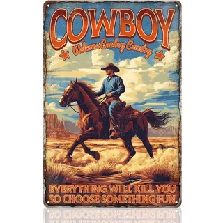 DOODLREAM Western Cowboy Metall-Blechschild, Bauernhaus-Wanddekoration | 20 x 30 cm Lustiges Metall-Blechschild Western Cowboy mit Spruch, Wandkunst, tolles Geschenk für Bauernhaus und Männerhöhle