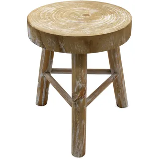 Spetebo Holz Blumenhocker mit 3 Beinen, White Washed, Ø 35 cm, Massivholz | Rund, Shabby Chic, Pflanzenständer, Dekohocker, Mini Beistelltisch