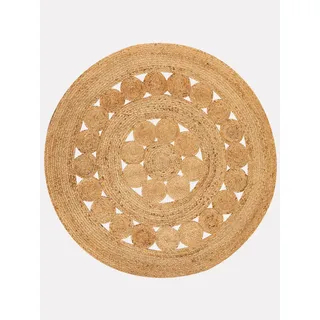 Steffensmeier Flachgewebeteppich 150/150 cm Goa Flower , Naturfarben , Naturmaterialen , Floral , Rund , 150x150 cm , für Fußbodenheizung geeignet , Teppiche und Böden, Teppiche, Flachwebteppiche