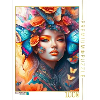 CALVENDO Puzzle Fantasiefrau umgeben von bunten Schmetterlingen und Blumen | 1000 Teile Lege-Größe 64 x 48 cm Foto-Puzzle für glückliche Stunden