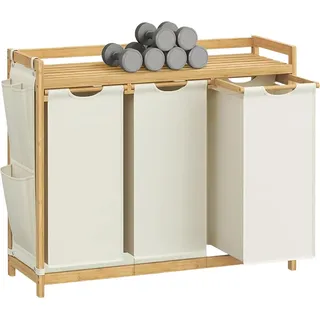Songmics Wäschesammler Rocki 3 Fächer 1 Ablage 150 l Eiche-Weiß