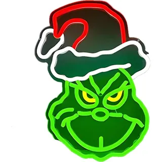 INF LED Neon Schild Grinch Design - USB Deko Licht für Zuhause und Büro - Grün, Rot, Weiß