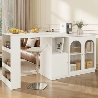 Sweiko Um 360° drehbarer Bartisch (Hauptkörper 120 x 40 x 97 cm), moderner und einfacher weißer rotierender Ess- und Barschrank, multifunktionaler Aufbewahrungsschrank mit Glastür