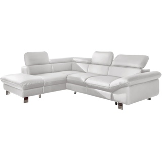 Mivano Ecksofa Driver mit Schlaffunktion und Stauraum / Ledersofa in L-Form mit Ottomane links / Inkl. verstellbare Kopfstützen / 266 x 73 x 214 / Kunstleder weiß