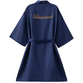 Ieron Satin-Bademantel für die Braut, Morgenmantel mit V-Ausschnitt für Damen, Seidenpyjama für die Braut, eleganter Satin-Bademantel für die Braut, S, Dunkelblau