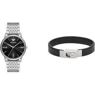 Emporio Armani Herren-Quarz-Dreizeigeruhr und Schmuck-Set