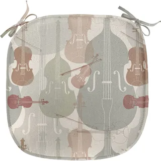 ABAKUHAUS Musik Polster für Esszimmerstühle, Streichquartett Violinen, Dekoratives wasserfestes Kissen mit Riemen für Küchensitze, 40 cm x 40 cm, Resedagrün Warm Taupe