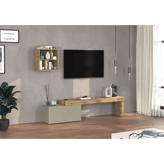 TV-Wand OTTO HOME "Chronos TV-Set, Wohnwand – Elemente frei platzierbar, Made in Italy", taube, eiche wotan, B:220cm H:190cm T:40cm, Kastenmöbel-Sets, TV-Wand, Lowboard Breite 220 cm, Hängeregal Breite 50 cm, Made in Italy