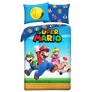 Halantex Super Mario Bettwäsche Ver. 5 Hellblau 140 x 200 cm + 70 x 90 cm