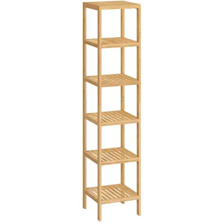 SONGMICS Badezimmerregal, Badregal, Küchenregal, Schuhregal, Standregal aus Bambus, 33 x 33 x 178.5 cm, ideal für Bad, Wohnzimmer, Flur, Küche, naturfarben BCB056YL01