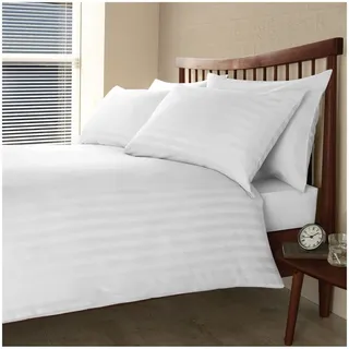 GC GAVENO CAVAILIA Satin Stripe King Size Duvet Cover Sets Cotton - 200 Thread Count Bedding Quilt Covers- Reversible Comforter Cover Set- White