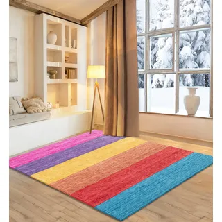 OTTO home Wollteppich »Angern« rechteckig 13 mm Höhe Handweb Teppich, gestreift, reine Wolle, handgewebt, brilliante Farben, bunt