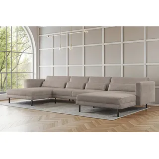 Fun Möbel Wohnlandschaft U-Form Sofa AGADA in Stoff Poso Beige