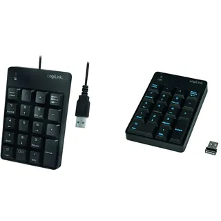 Logilink ID0120 - Kabelloses Keypad Ziffernblock mit 18 Tasten für Windows 2000/XP/ME/VISTA/7/8/10, Schwarz & ID0184 Numerische Zusatztastatur mit USB-Anschluss mit LED-Aktivitätsanzeige Schwarz