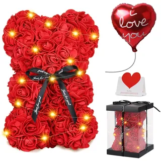 Touloube Rosenbär - Geschenke für Frauen Sie Weihnachten - Rosenblumenbär Rosen Teddybär - Blumen auf jedem Rosenbären - Geschenk für Muttertag, Valentinstag, Jubiläum mit Geschenkbox und Liebeskarte