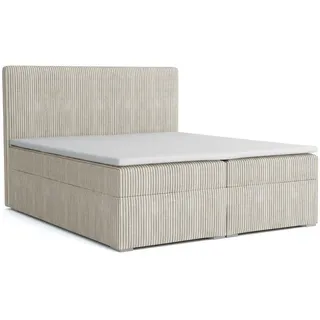 Deine Möbel 24 Boxbett Loft IV 180/200 Cord Ecru mit Taschen-Federkernmatratzen 7 Zonen H4 , Textil , H4 , 180x200 cm , Schlafzimmer, Betten, Boxspringbetten