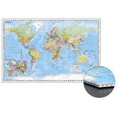 Weltkarte mit Ausschnitt Zentraleuropa zum Pinnen auf Wabenplatte