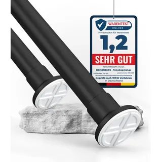 MEISENBERG Gardinenstange ohne Bohren 360-410cm, Matt Schwarz, Ø 32 mm, Teleskopstange zum Klemmen - Vorhangstange Klemmstange für Fenster, Dusche, Terrasse und Trennwand