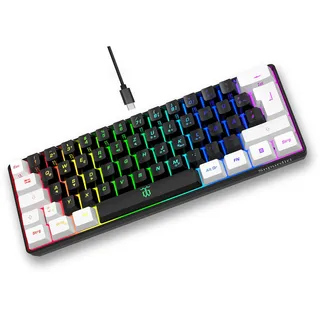 Snpurdiri 60% kabelgebundene Gaming Tastatur, Kompakte RGB beleuchtete Mini Tastatur mit mechanischem Gefühl, Leise Membran Tastatur, Tragbare Büro & Reise Tastatur(weiß schwarz Deutsches Alphabet)