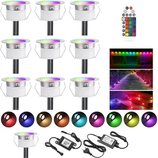 10er Bluetooth RGB Led Bodeneinbaustrahle Aussen 0.6W Ø30mm IP67 Wasserdicht LED Einbaustrahler Terrasse Küche Garten Led Lampe Full Kit