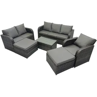 Fimous Gartenmöbelgarnitur mit Kissen Polyrattan Dunkelgrau 9-Sitzer , Metall, Kunststoff, Glas , Füllung: Schaumstoff,Schaumstoff , rechteckig , Gartenmöbel, Gartengarnituren, Gartenmöbel-Sets