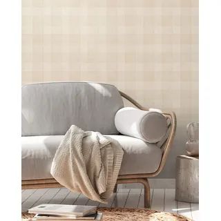 A.S. Création Karo Tapete Beige Natur PVC-Frei - Natural Living 386643 - Vliestapete Karriert Landhaus - 10,05x0,53m Made in Germany