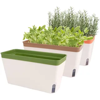 Fayavoo Selbstbewässernder Blumentopf, Set von 3 27cm Rechteckige Pflanztopf Kräutertopf Fensterbank Blumenkasten mit wasserspeicher, Moderne Kunststoff Blumentöpfe für innen und außen Garten Büro
