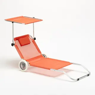 Sonnenliege Strandliege Klappbar mit Rollen Aluminum Sonnendach Banana - Orange - Orange