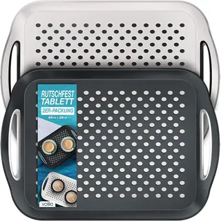 volila rutschfest Tablett Serviertablett (2 STK. 41 x 29 x 4,5 cm) - Service Tray mit Henkel - Serviertablett Groß - Tablett Kunststoff Schwarz & Weiß - Ideal als Kaffeetablett, Essenstablett usw.