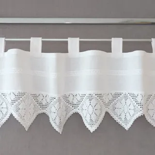 heimtexland Häkelgardine in weiß Landhaus Scheibengardine HxB 40x150 cm mit Häkelspitze Gardine Schlaufenbistro m. Borte gehäkelt Shabby Chic Typ521