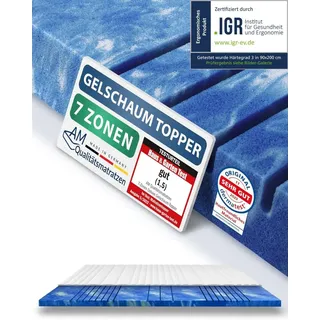 AM Qualitätsmatratzen Gelschaum Topper 8 cm Höhe 140 x 190 cm Weiß