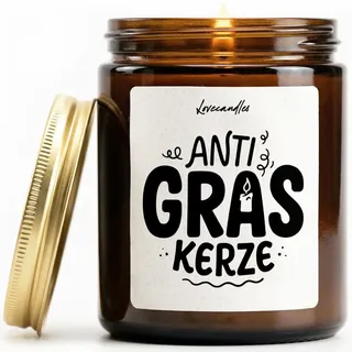 ANTI GRAS KERZE - Duftkerze mit Spruch als Geschenk für Geburtstag, Spaßgeschenk, Freunde, Kollegen, Lustige Vanille Duftkerzen im Glas