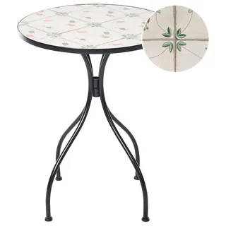 BELIANI Bistrotisch Schwarz Metall 60 cm Rund Mosaik Blumenmuster Vintage Stil Balkontisch Gartentisch - Weiß