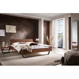 Hasena Massivholzbett, Kopfteil gepolstert Fossoli, Farbe: Nussbaum, geölt, Metallfarbe: Anthracit, verschiedene Größen - 20 cm/180 x 210 cm