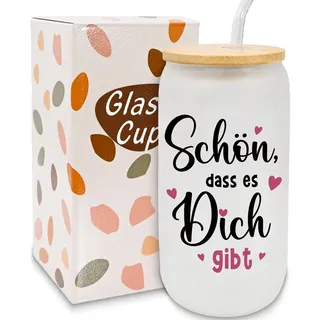HSSPIRITZ Geschenke für Frauen Männer, Trinkglas mit strohhalm und deckel, Schön, dass es Dich gibt, Iced Kaffeegläser. Ideal für Bier, Cocktails, Saft und Wasser, geschenk für frauen